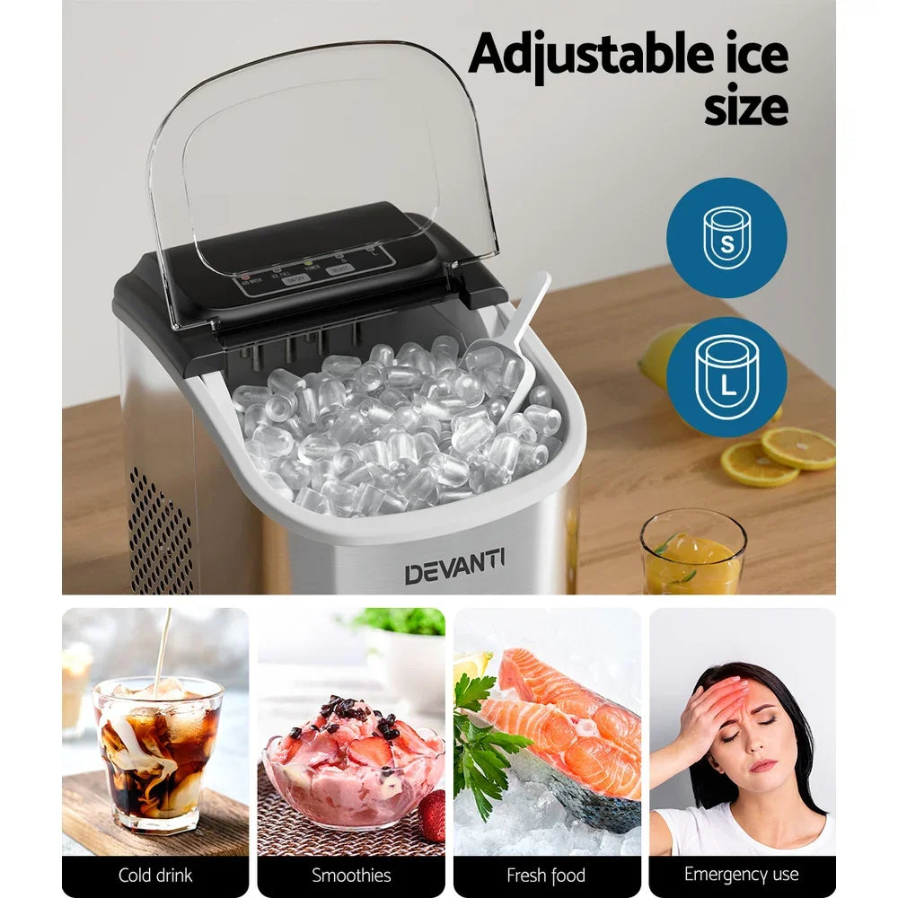 Devanti 12kg Ice Maker Machine w/Self Cleaning Silver - Flea Market