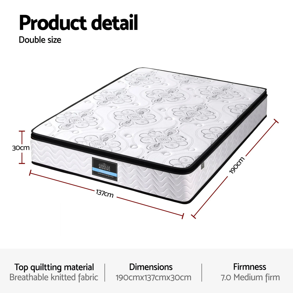 Double size mattress with floral pattern, 190x137x30cm, medium firm, available at Flea Market AU