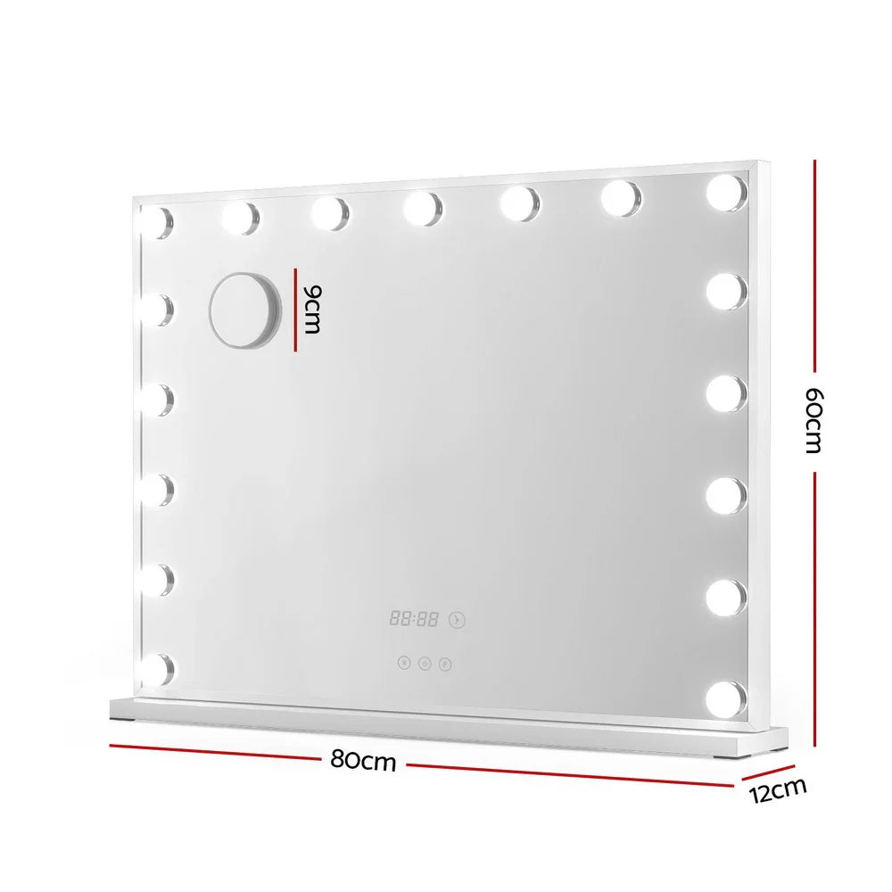 Makeup Mirror 80x60cm Hollywood LED Light Tabletop White - Embellir Vanity