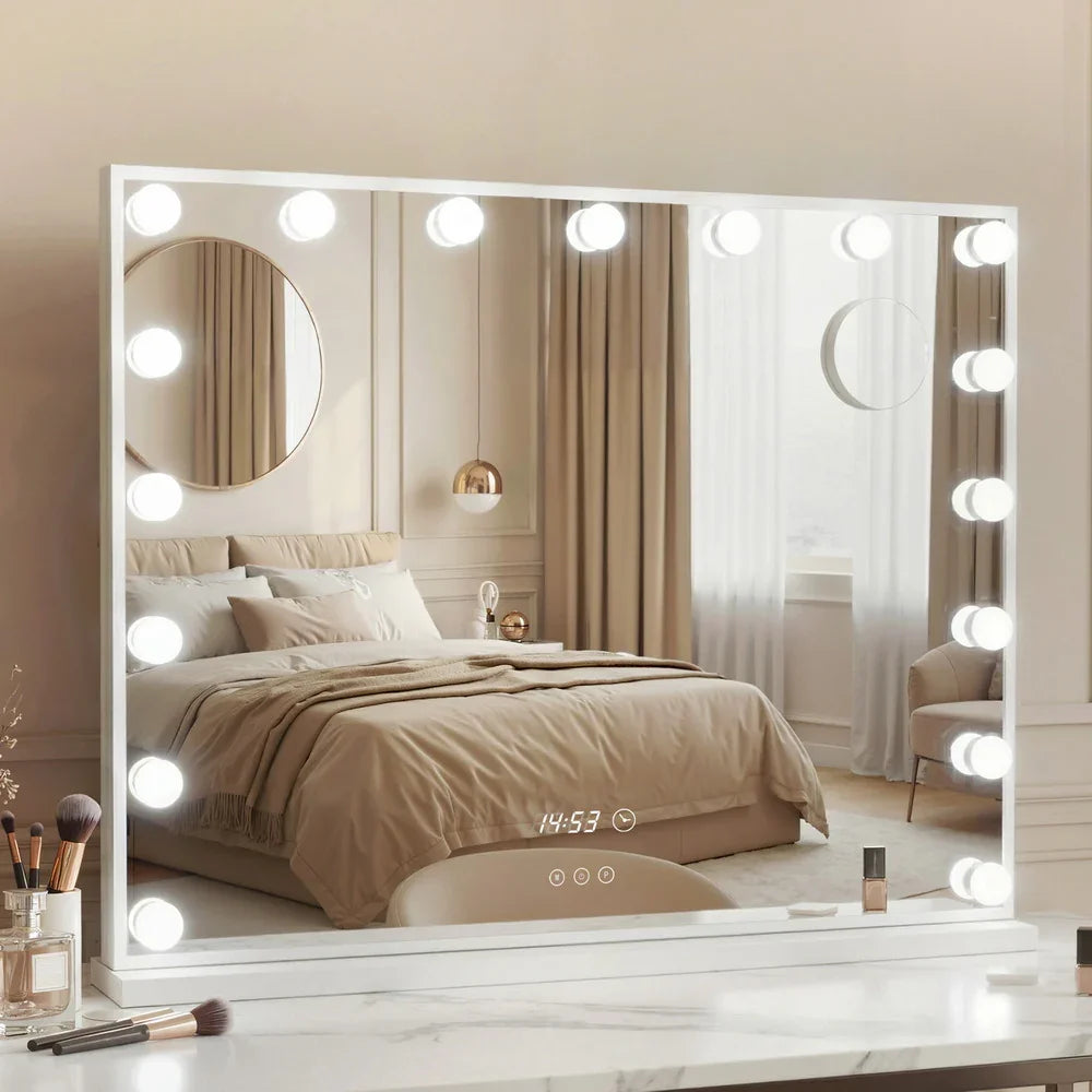 Makeup Mirror 80x60cm Hollywood LED Light Tabletop White - Embellir Vanity