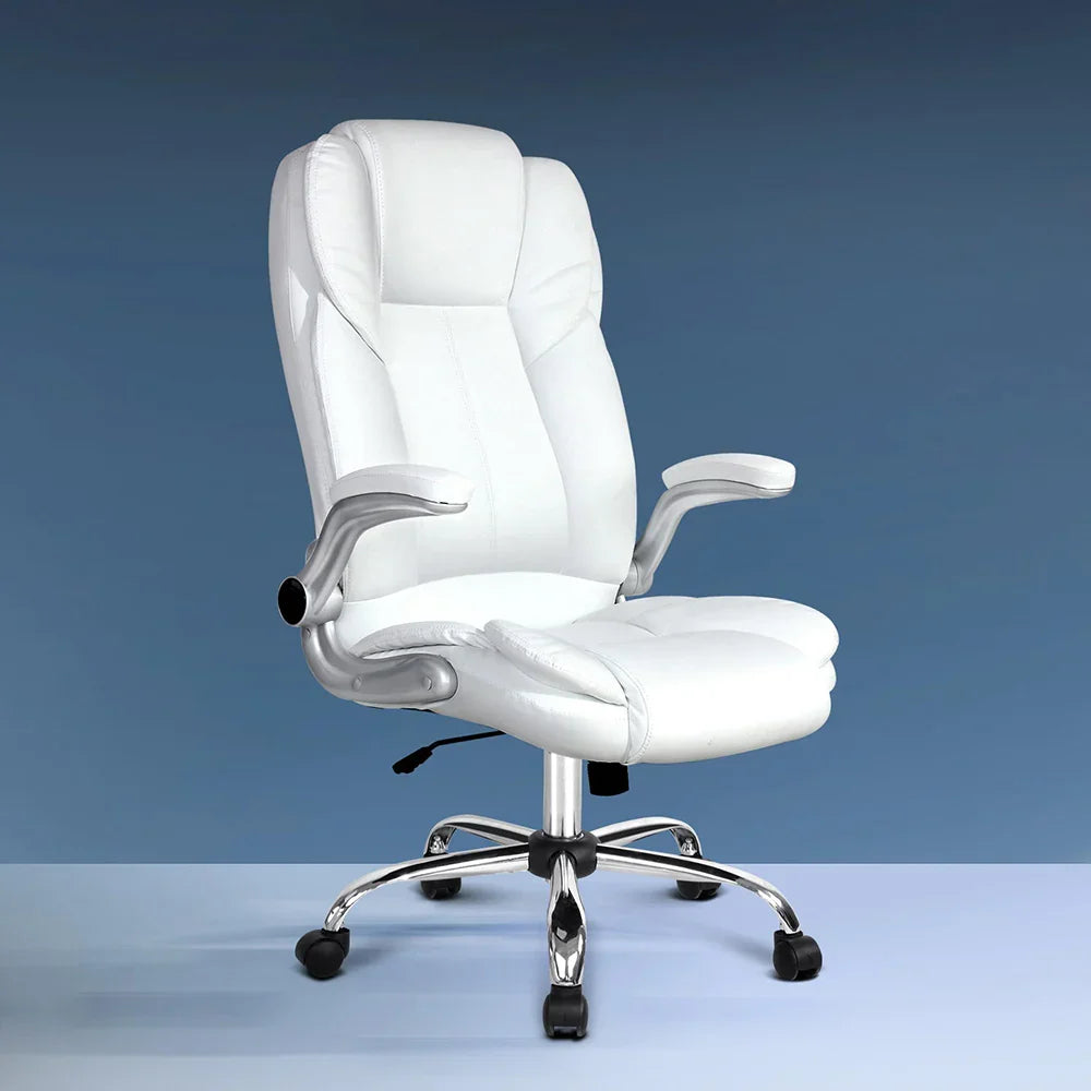 Artiss Executive Office Chair Leather Tilt White - Flea Market