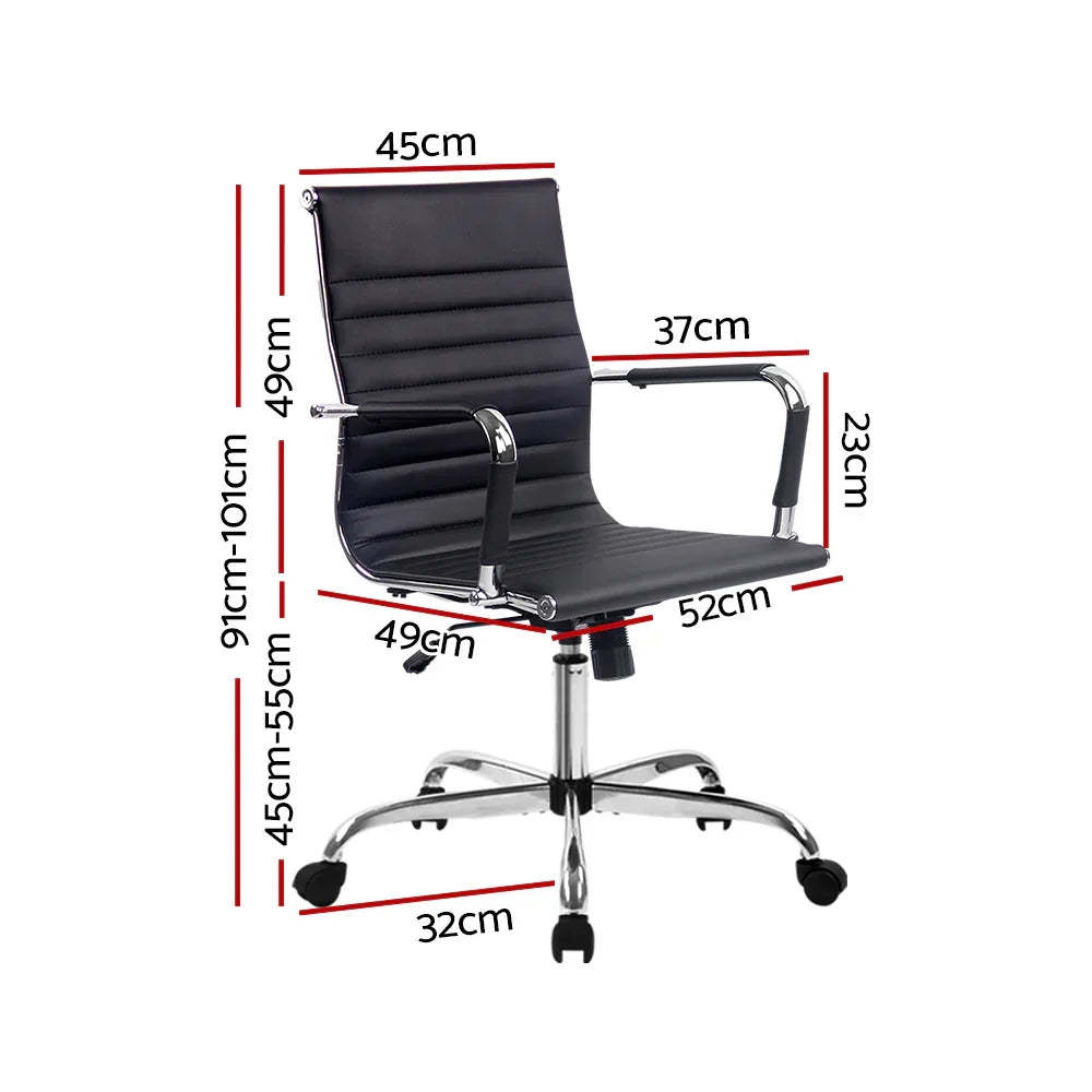 Artiss Office Chair Conference Chairs PU Leather Mid Back Black - Flea Market