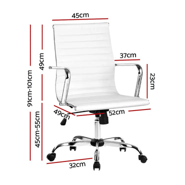 Artiss Office Chair Conference Chairs PU Leather Mid Back White - Flea Market