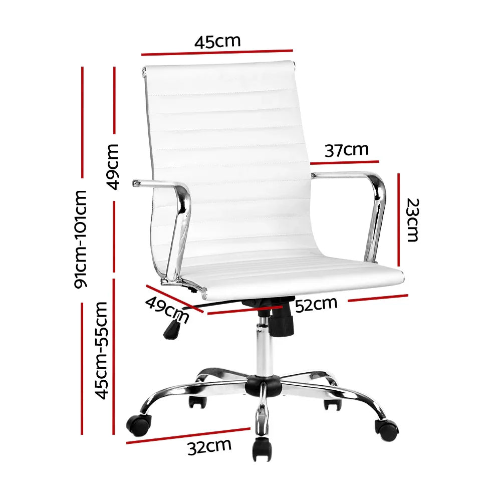 Artiss Office Chair Conference Chairs PU Leather Mid Back White - Flea Market