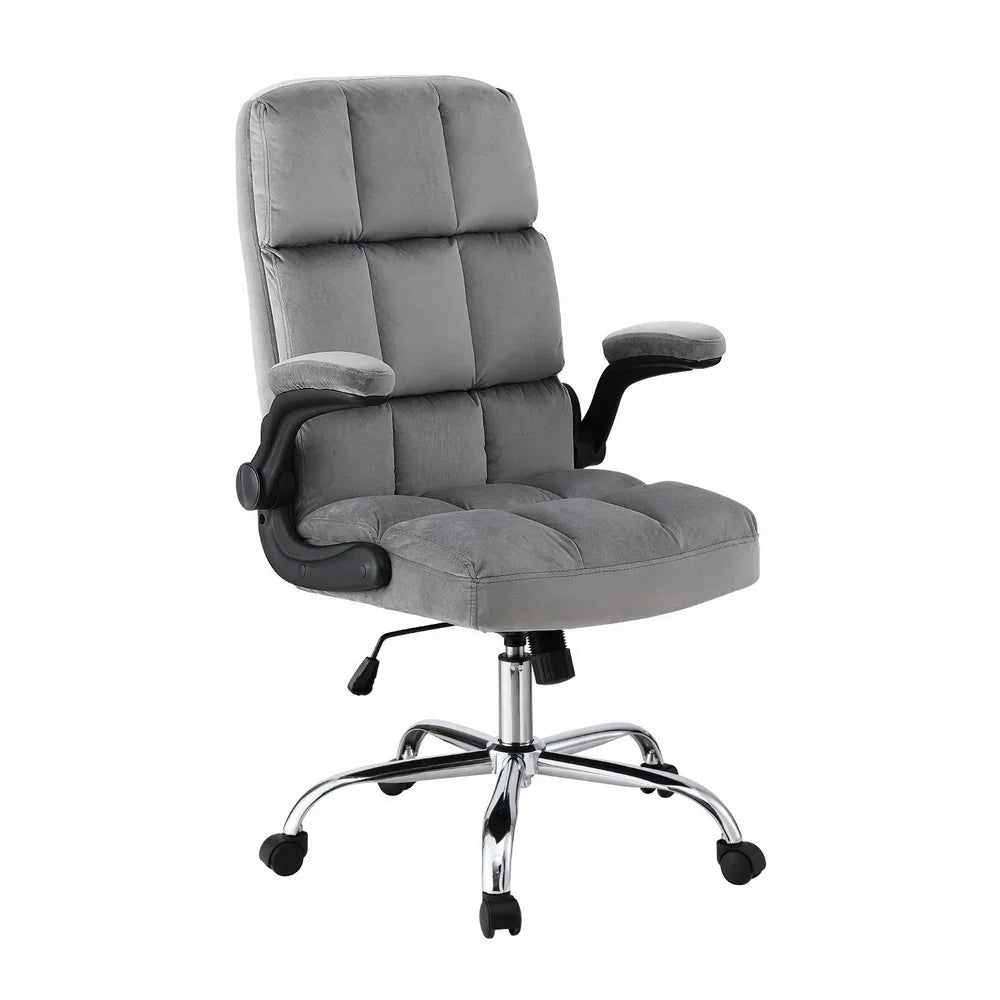 Artiss Office Chair Velvet Seat Racing Gaming Computer Desk Chairs Armrest Grey - Flea Market