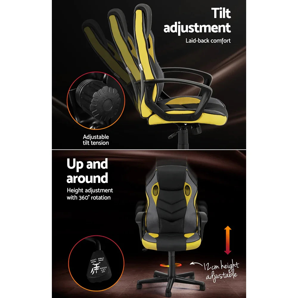 Artiss Gaming Office Chair Computer Executive Racing Chairs High Back Yellow - Flea Market