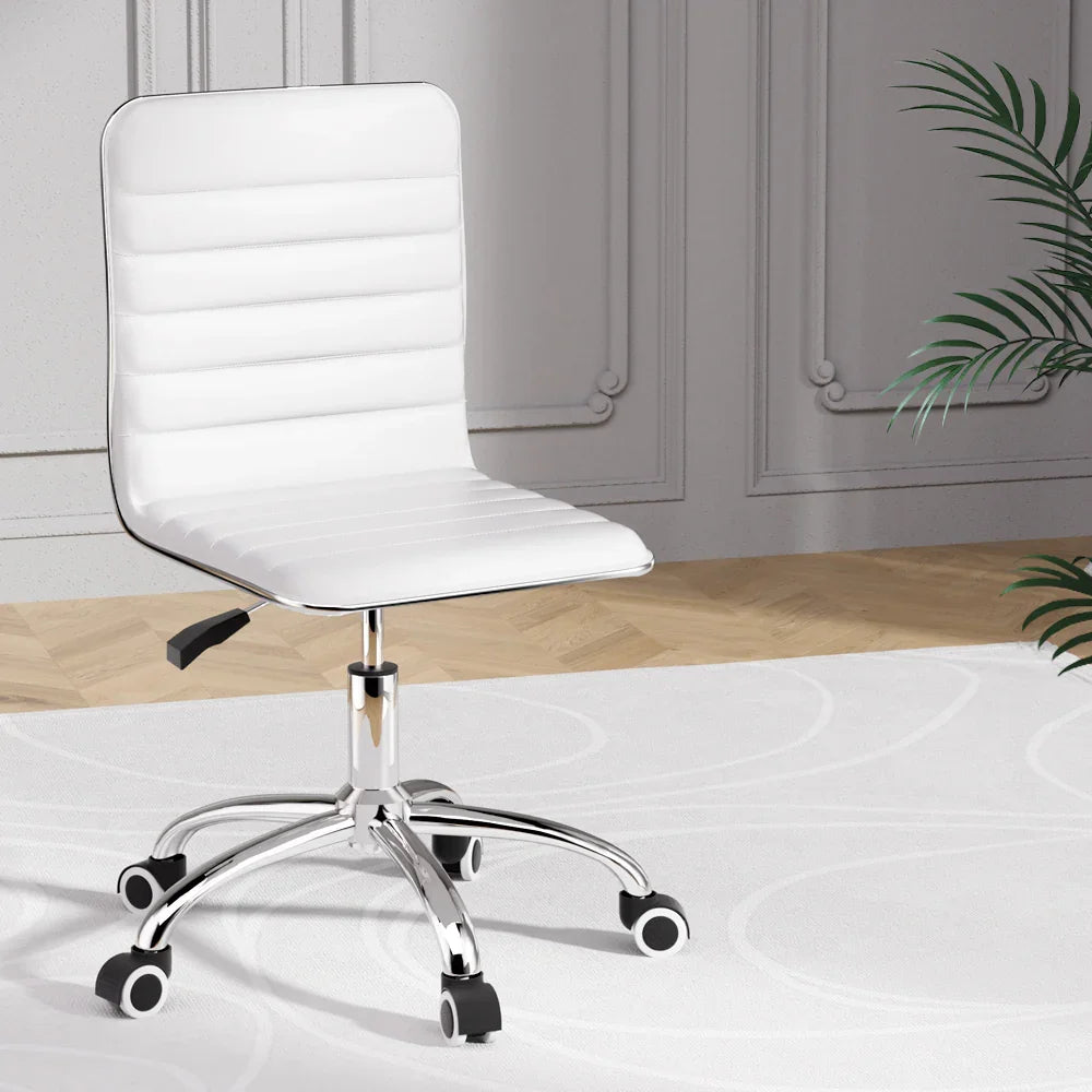 Artiss Office Chair Conference Chairs PU Leather Low Back White - Flea Market