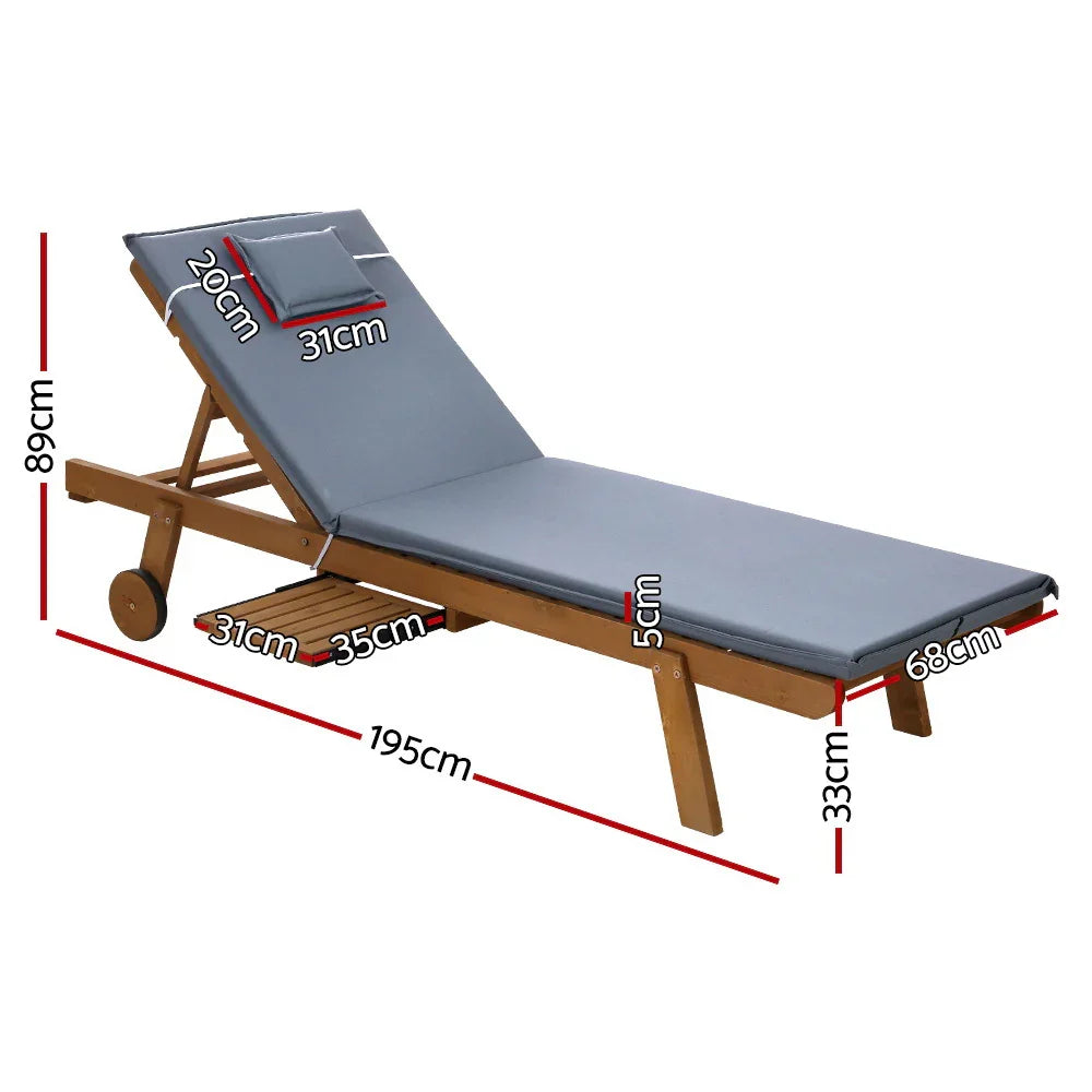Gardeon 2x Sun Lounge Wooden Lounger Outdoor Furniture Day Bed Wheel Patio Grey - Flea Market