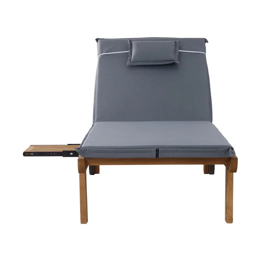 Gardeon 2x Sun Lounge Wooden Lounger Outdoor Furniture Day Bed Wheel Patio Grey - Flea Market