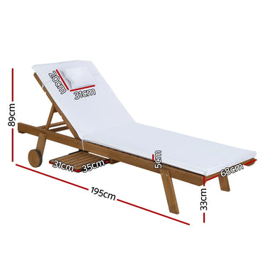 Gardeon 2x Sun Lounge Wooden Lounger Outdoor Furniture Day Bed Wheel Patio White - Flea Market