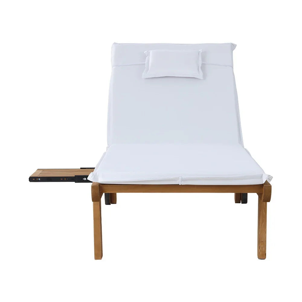 Gardeon 2x Sun Lounge Wooden Lounger Outdoor Furniture Day Bed Wheel Patio White - Flea Market