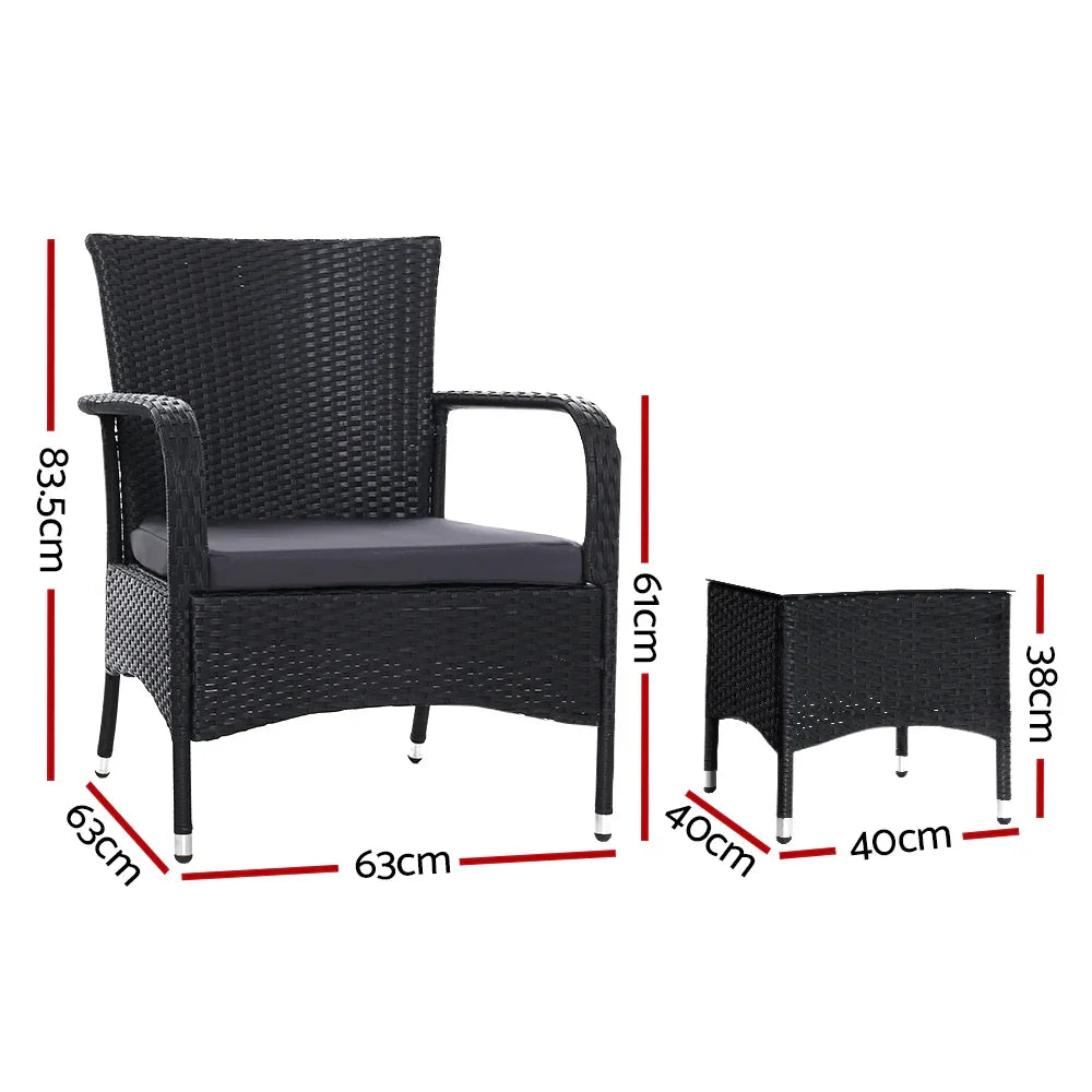 3PC Outdoor Bistro Set Patio Furniture Wicker Setting Chairs Table Luca - Flea Market