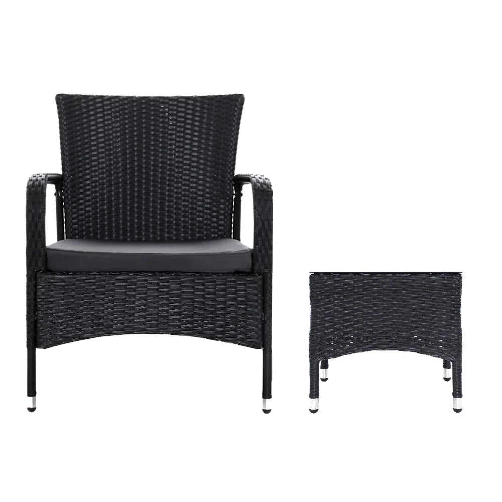 3PC Outdoor Bistro Set Patio Furniture Wicker Setting Chairs Table Luca - Flea Market
