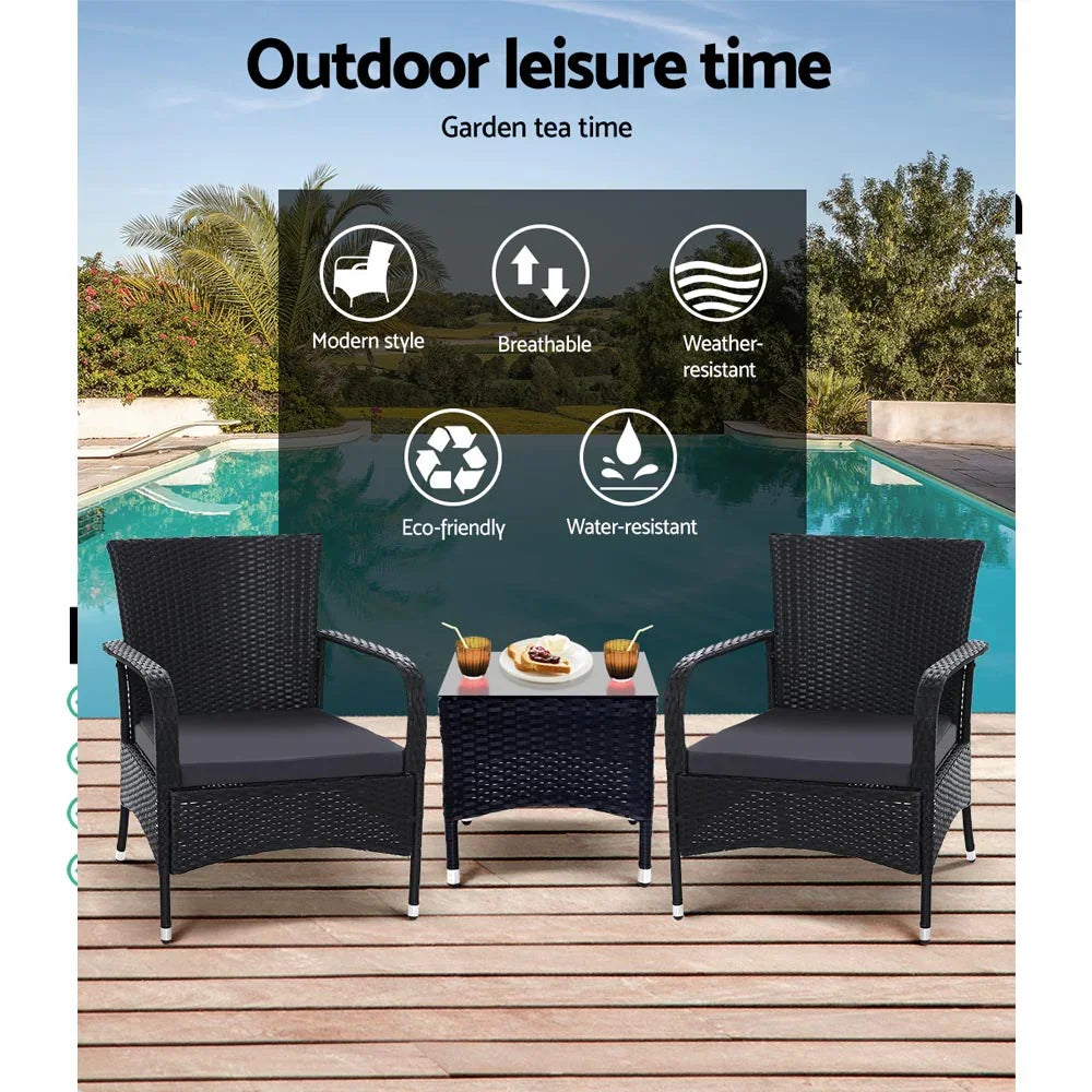 3PC Outdoor Bistro Set Patio Furniture Wicker Setting Chairs Table Luca - Flea Market