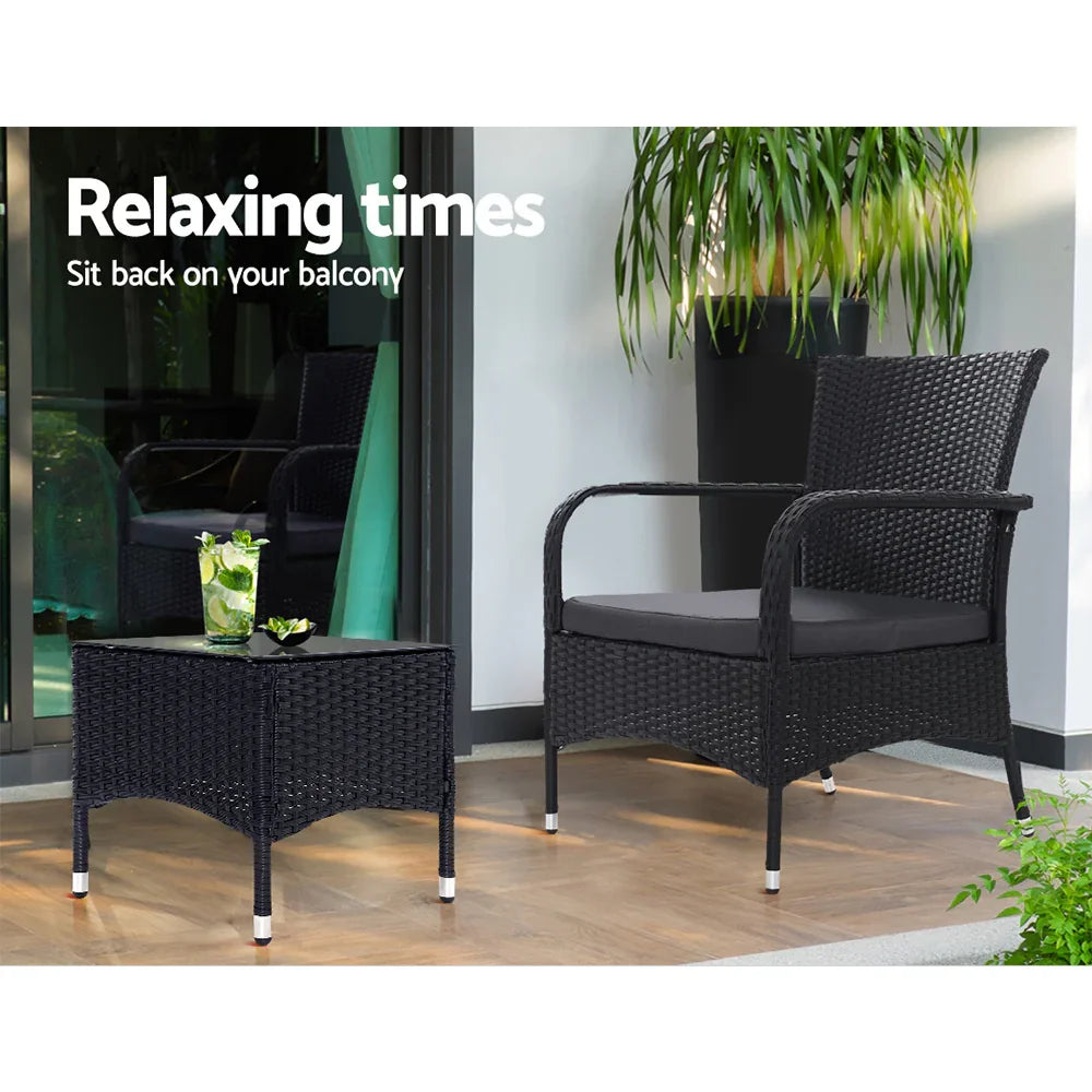 3PC Outdoor Bistro Set Patio Furniture Wicker Setting Chairs Table Luca - Flea Market