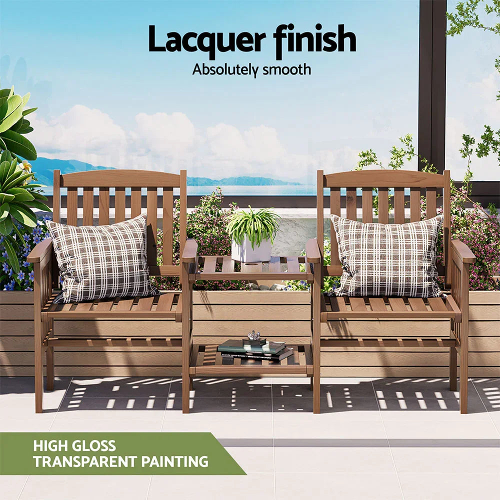 Outdoor Garden Bench Loveseat Wooden Table Chairs Patio Furniture Brown - Flea Market