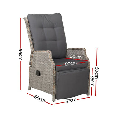 Gardeon 2PC Recliner Chairs Sun lounge Wicker Lounger Outdoor Furniture Adjustable Grey - Flea Market