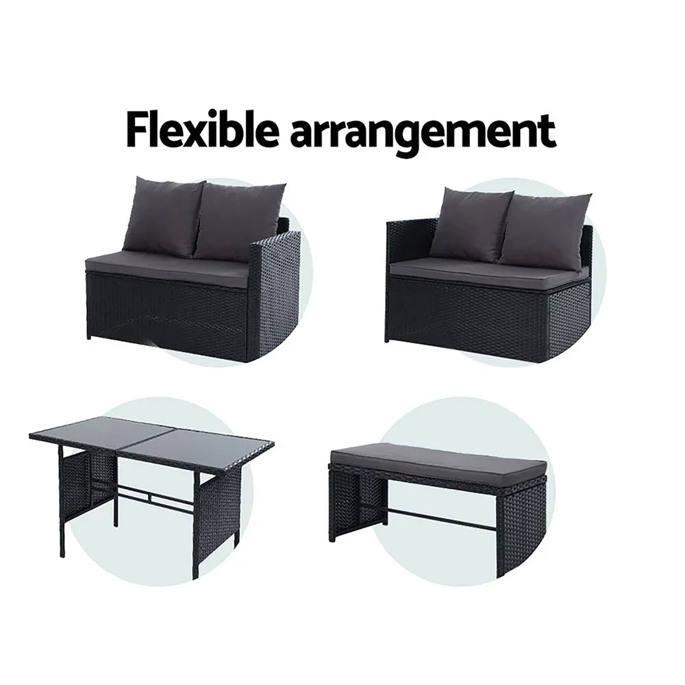 Outdoor Dining Set Sofa Lounge Setting Chairs Table Bench Black Cover - Flea Market