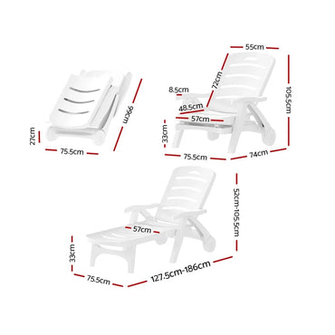 Gardeon Sun Lounger Folding Chaise Lounge Chair Wheels Patio Outdoor Furniture - Flea Market