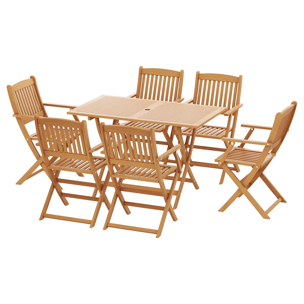 Gardeon Outdoor Dining Set 7 Piece Wooden Table Chairs Setting Foldable - Flea Market