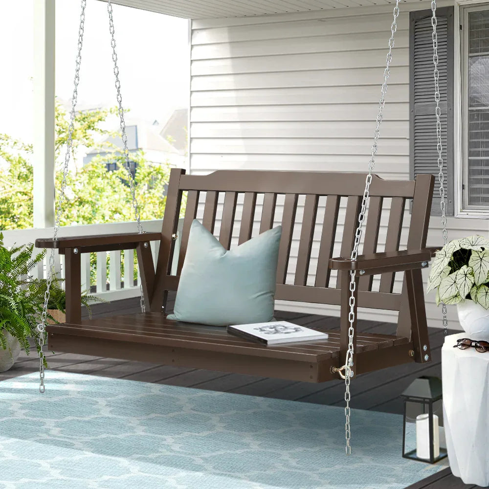 Gardeon Porch Swing Chair With Chain Outdoor Furniture Wooden Bench 2 Seat Brown - Flea Market