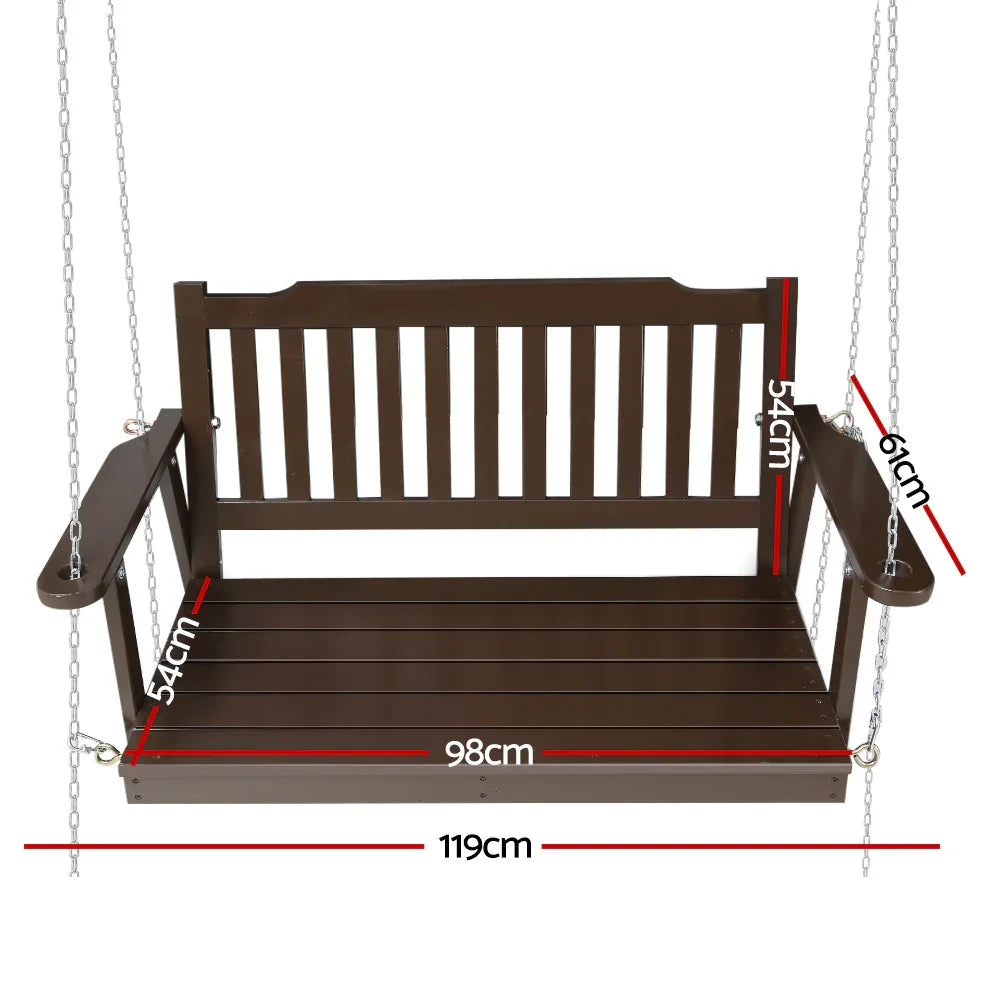 Gardeon Porch Swing Chair With Chain Outdoor Furniture Wooden Bench 2 Seat Brown - Flea Market