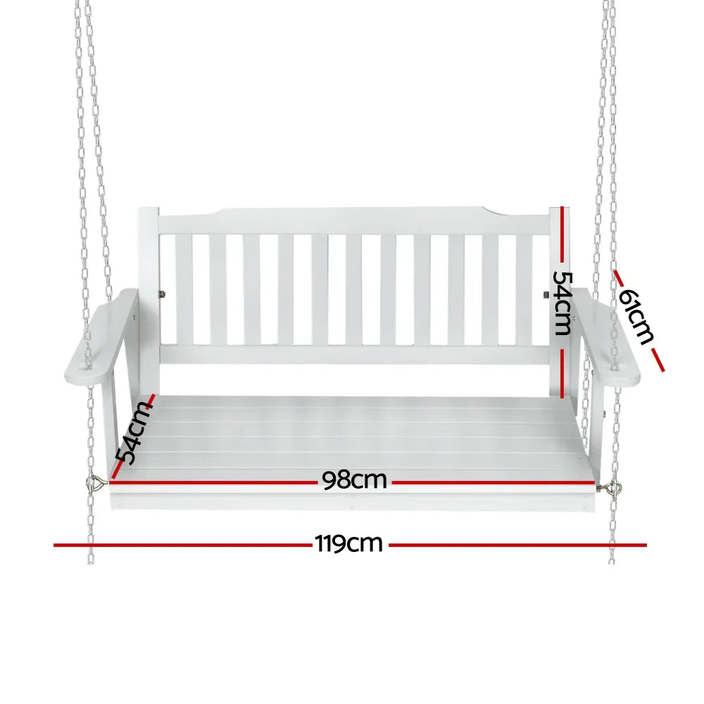 Gardeon Porch Swing Chair with Chain Garden Chair Outdoor Furniture Wooden White - Flea Market