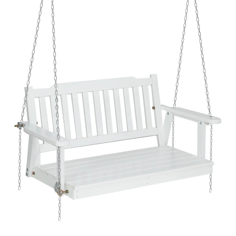 Gardeon Porch Swing Chair with Chain Garden Chair Outdoor Furniture Wooden White - Flea Market