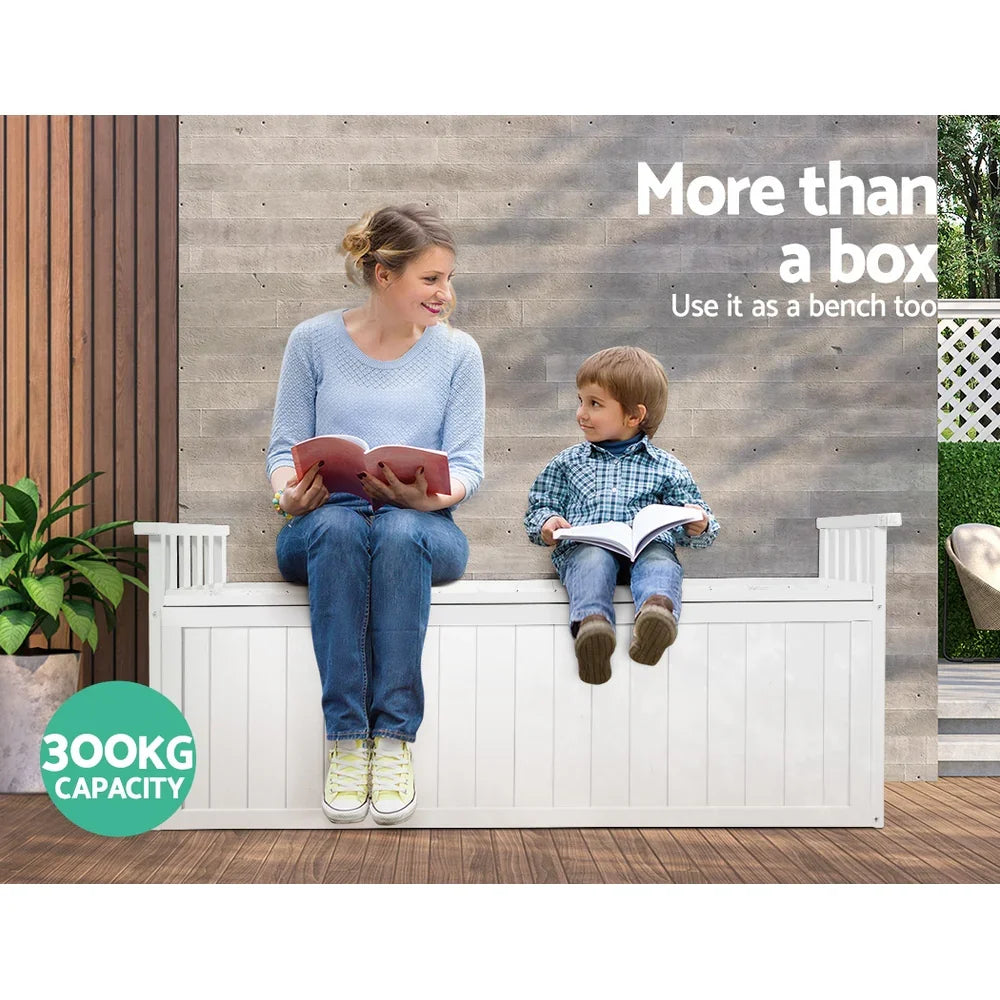 Gardeon Outdoor Storage Bench Box 129cm Wooden Garden Toy Chest Sheds Patio Furniture XL White - Flea Market