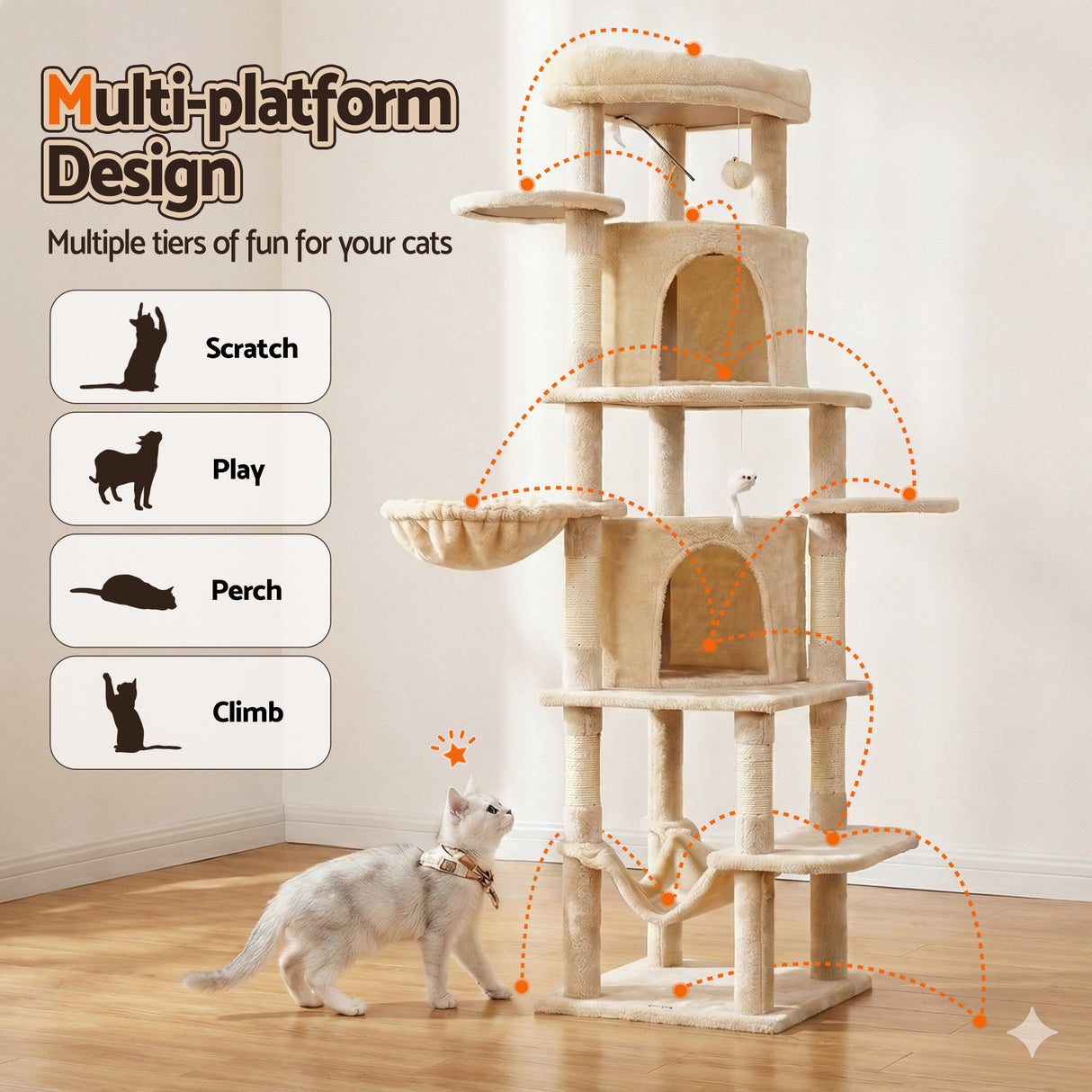 i.Pet Cat Tree Tower 167cm - Large Scratching Post Beige