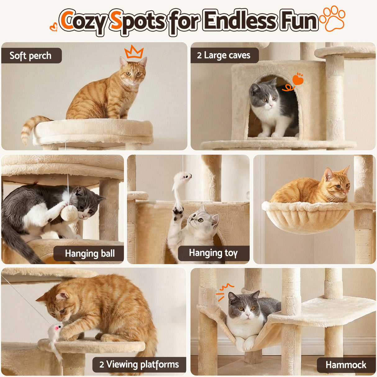 i.Pet Cat Tree Tower 167cm - Large Scratching Post Beige