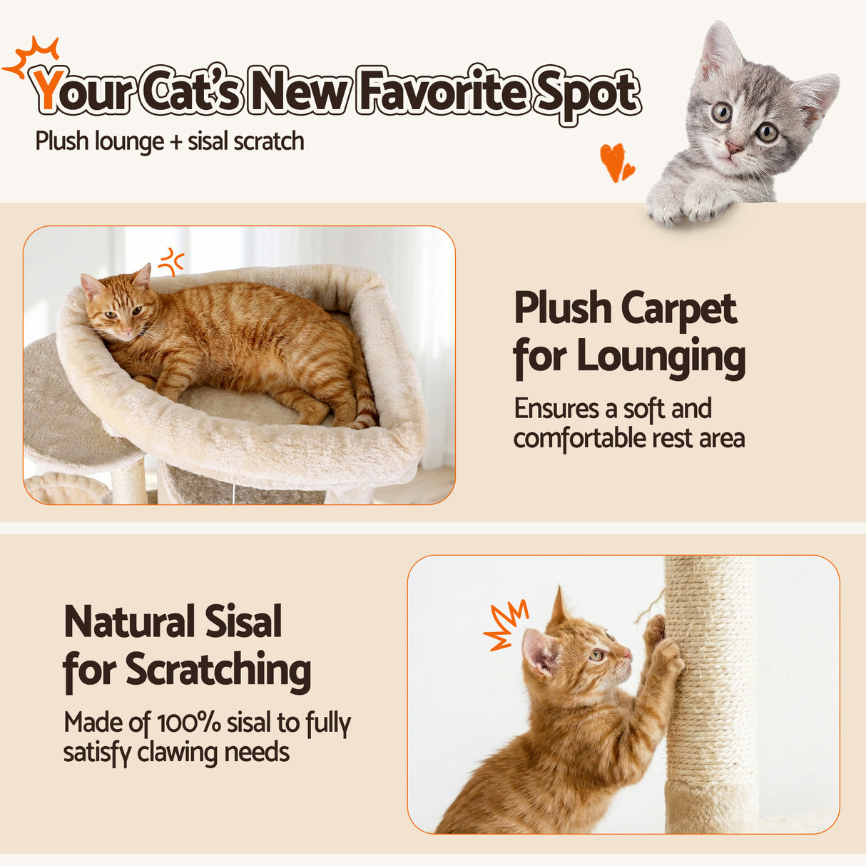 i.Pet Cat Tree Tower 167cm - Large Scratching Post Beige