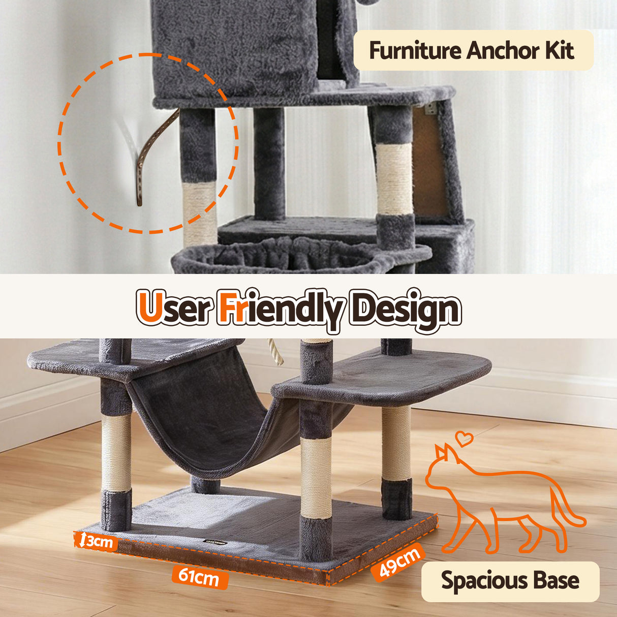 i.Pet Cat Tree Tower 206cm - Large Scratching Post Grey