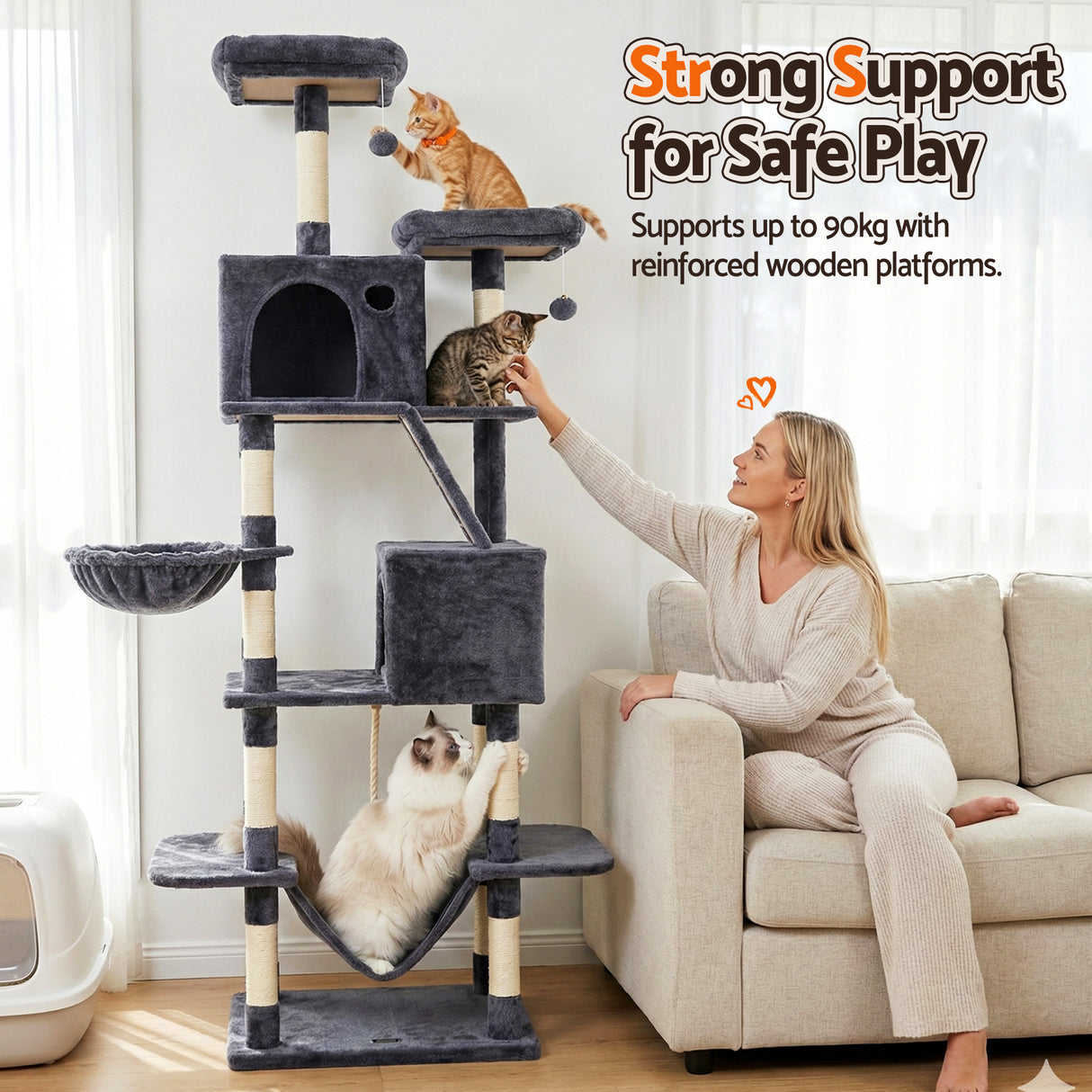 i.Pet Cat Tree Tower 206cm - Large Scratching Post Grey