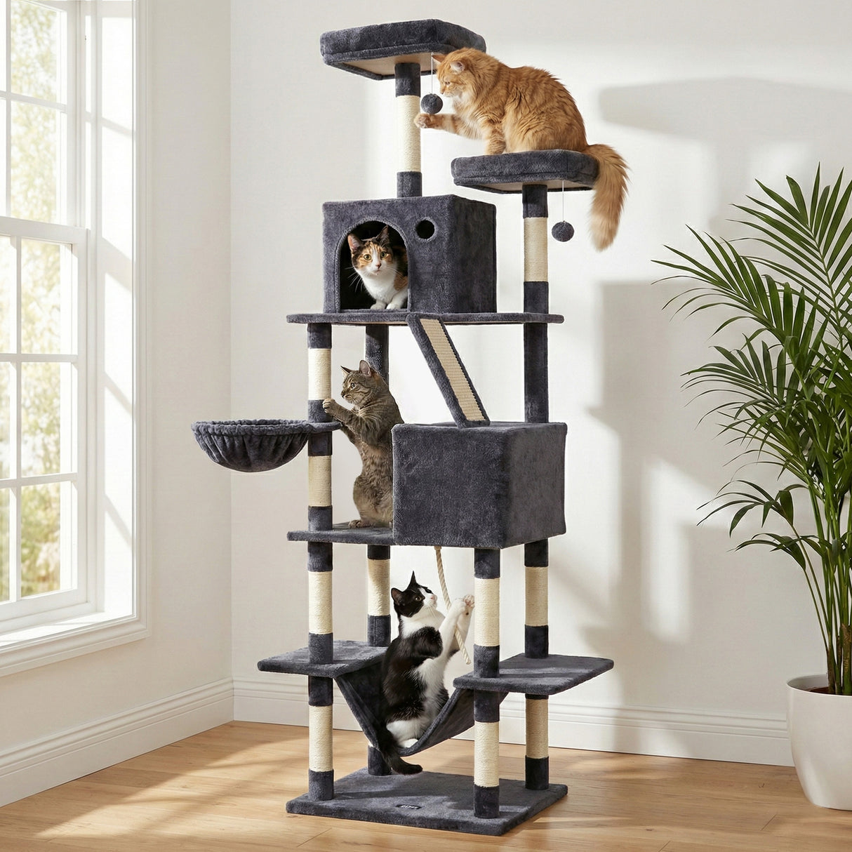 i.Pet Cat Tree Tower 206cm - Large Scratching Post Grey