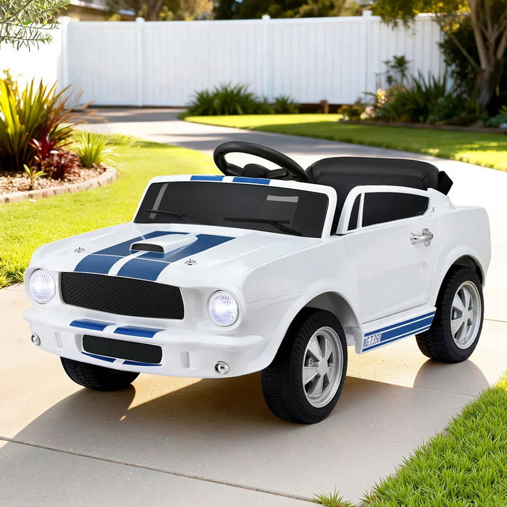 Licensed GT350 Kids Electric Ride On Car - White Sports Car with Music & Remote