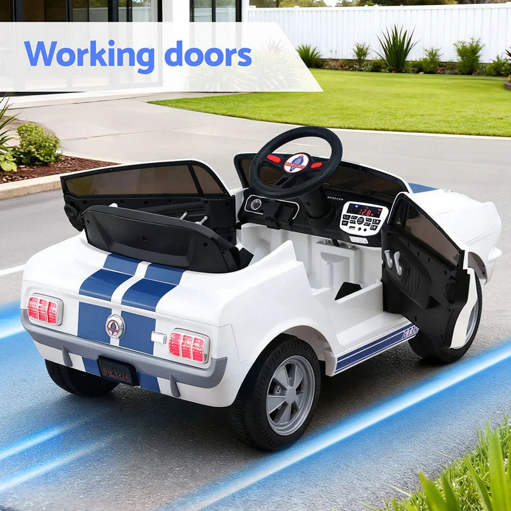 Licensed GT350 Kids Electric Ride On Car - White Sports Car with Music & Remote