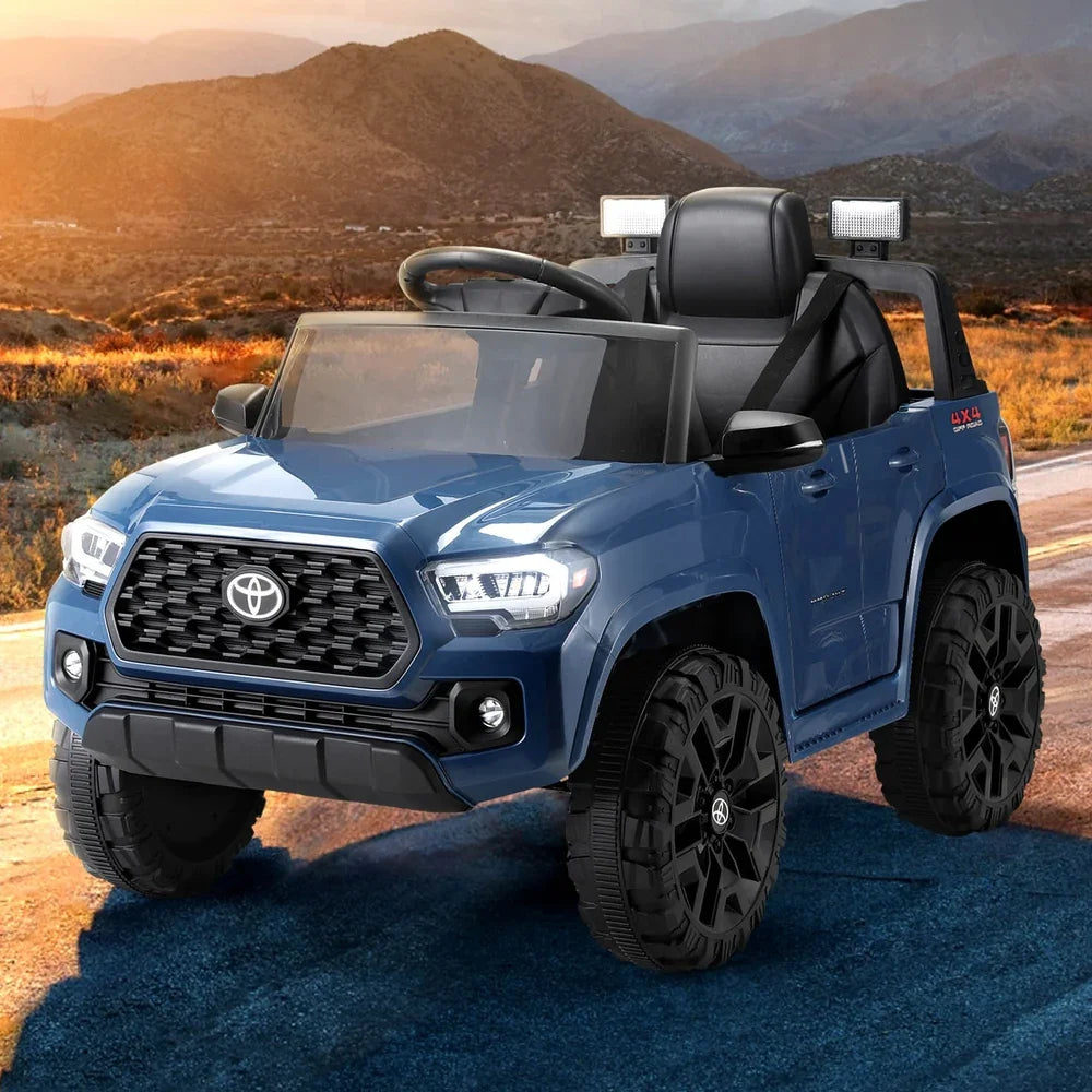 Licensed Toyota Tacoma Kids Electric Ride On Car - Blue 12V Off-Road Truck with Remote