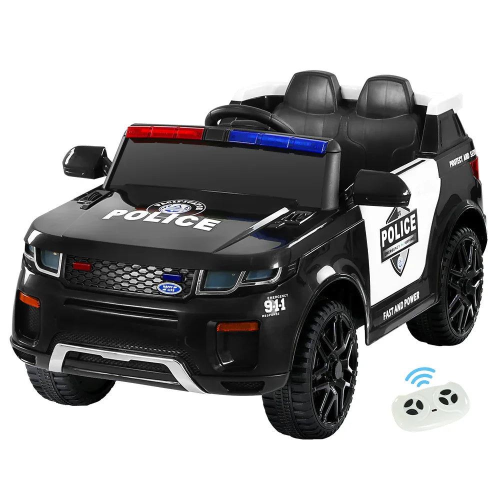Rigo Kids Electric Ride On Police Car Black - Patrol SUV with Remote, Horn & Music
