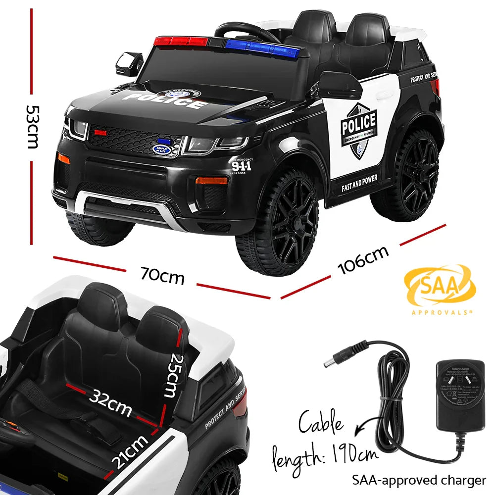 Rigo Kids Electric Ride On Police Car Black - Patrol SUV with Remote, Horn & Music
