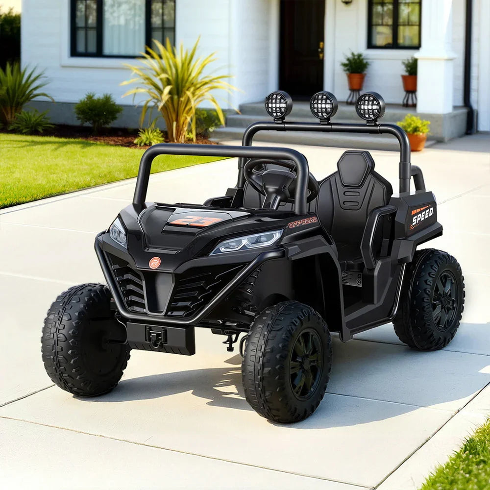 Rigo Kids Electric Ride On UTV Black - 2-Seater Off-Road Car with Remote, Music & Headlights