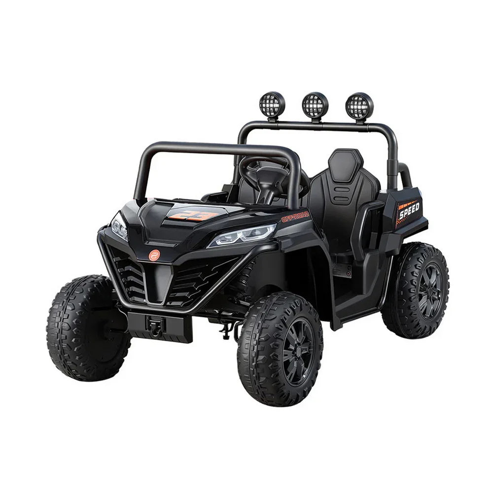 Rigo Kids Electric Ride On UTV Black - 2-Seater Off-Road Car with Remote, Music & Headlights