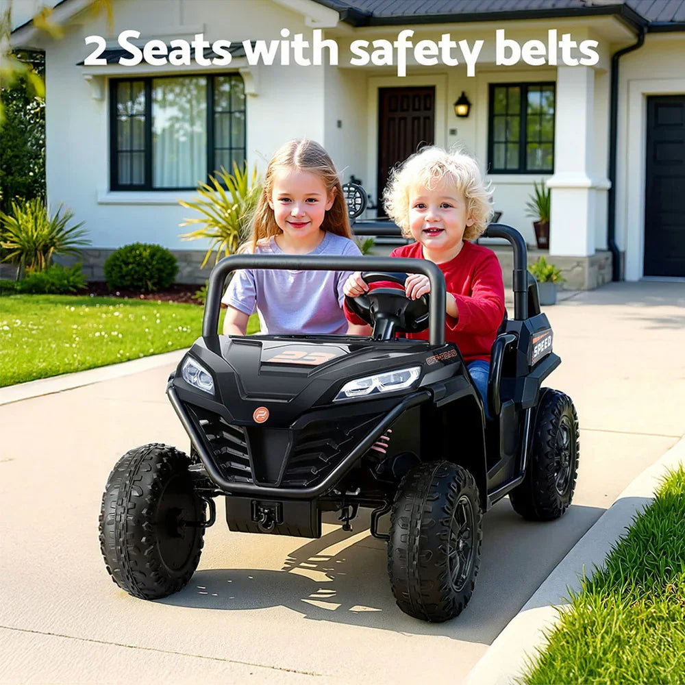 Rigo Kids Electric Ride On UTV Black - 2-Seater Off-Road Car with Remote, Music & Headlights