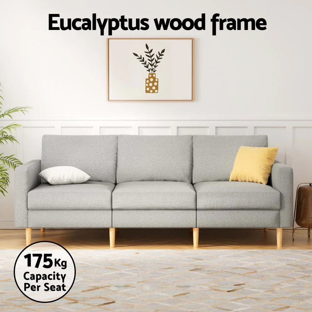 Artiss 3 Seater Sofa 225cm Linen Fabric Grey - Flea Market