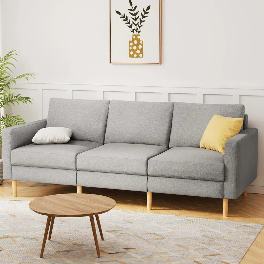 Artiss 3 Seater Sofa 225cm Linen Fabric Grey - Flea Market