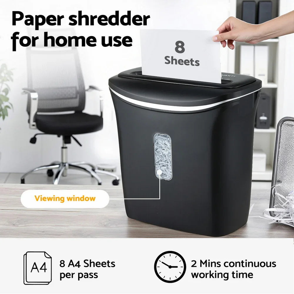 Devanti 12L Cross-Cut Shredder - 8-Sheet Paper Shredder for Home Office