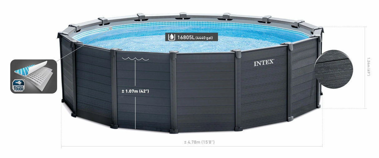 Intex 4.78m Graphite Grey Panel Pool - 1.24m Deep