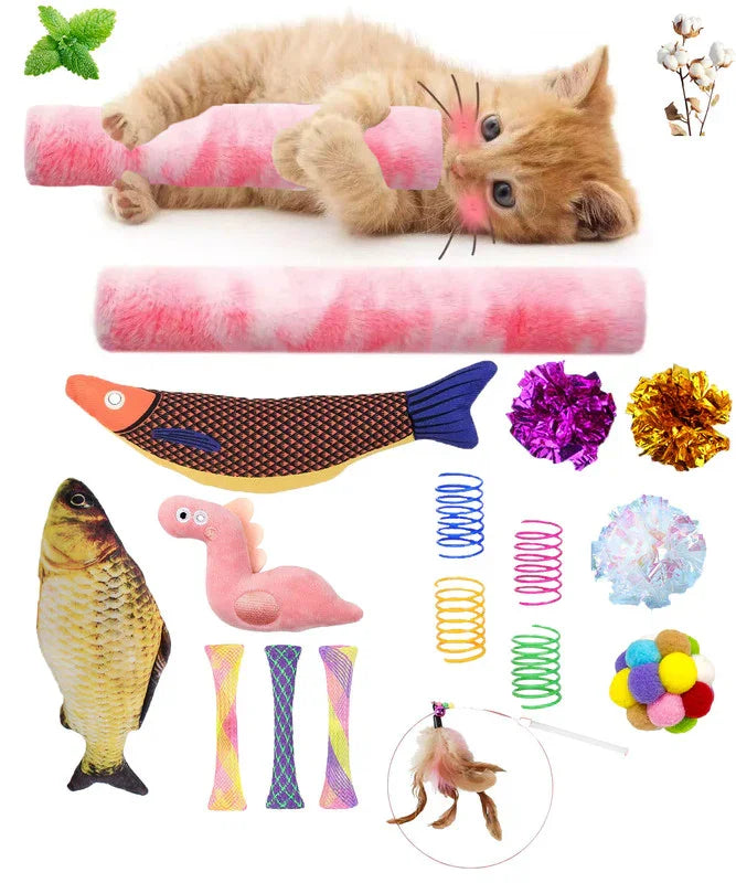 14-Piece Interactive Cat Toy Set - Catnip Fish & Variety Pack