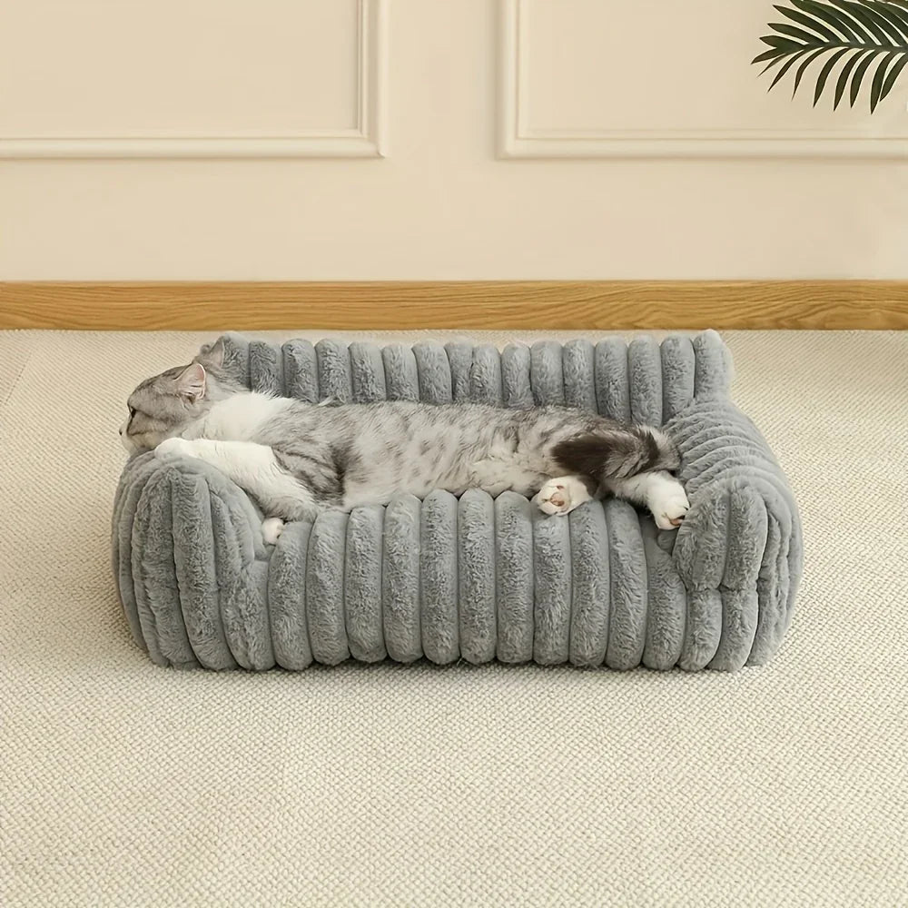 Grey Comfortable Cat Sofa - Breathable Soft Bed for All Seasons