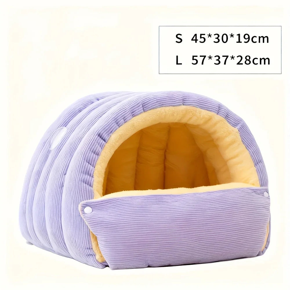 High-Elasticity Warm Cat Bed - 57x37x28cm Striped Fleece Light Purple